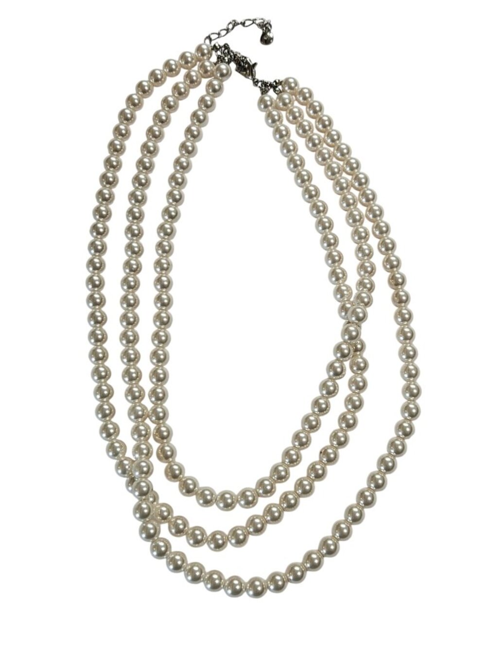 3 Strand Glass Faux Pearl Beaded Necklace 17 inches 19 inches 21 inches